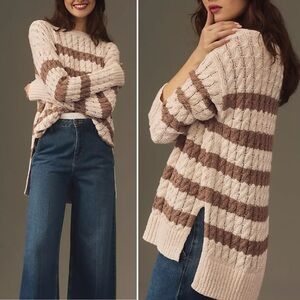PILCRO x ANTHROPOLOGIE Longline Stitch Striped Loose Knit Slouchy Sweater
